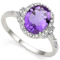 4ct Oval Amethyst & Diamond Halo Statement Ring In Sterling Silver