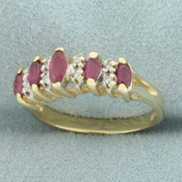 Vintage Ruby And Diamond Ring In 14k Yellow Gold