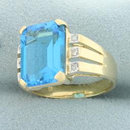 Swiss Blue Topaz And Diamond Statement Ring In 14k Yellow Gold
