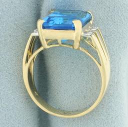 Swiss Blue Topaz And Diamond Statement Ring In 14k Yellow Gold