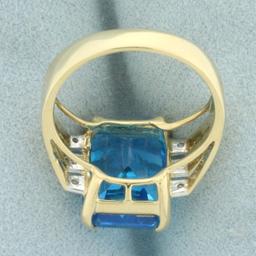 Swiss Blue Topaz And Diamond Statement Ring In 14k Yellow Gold