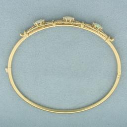 Opal Rope Design Bangle Bracelet In 14k Yellow Gold