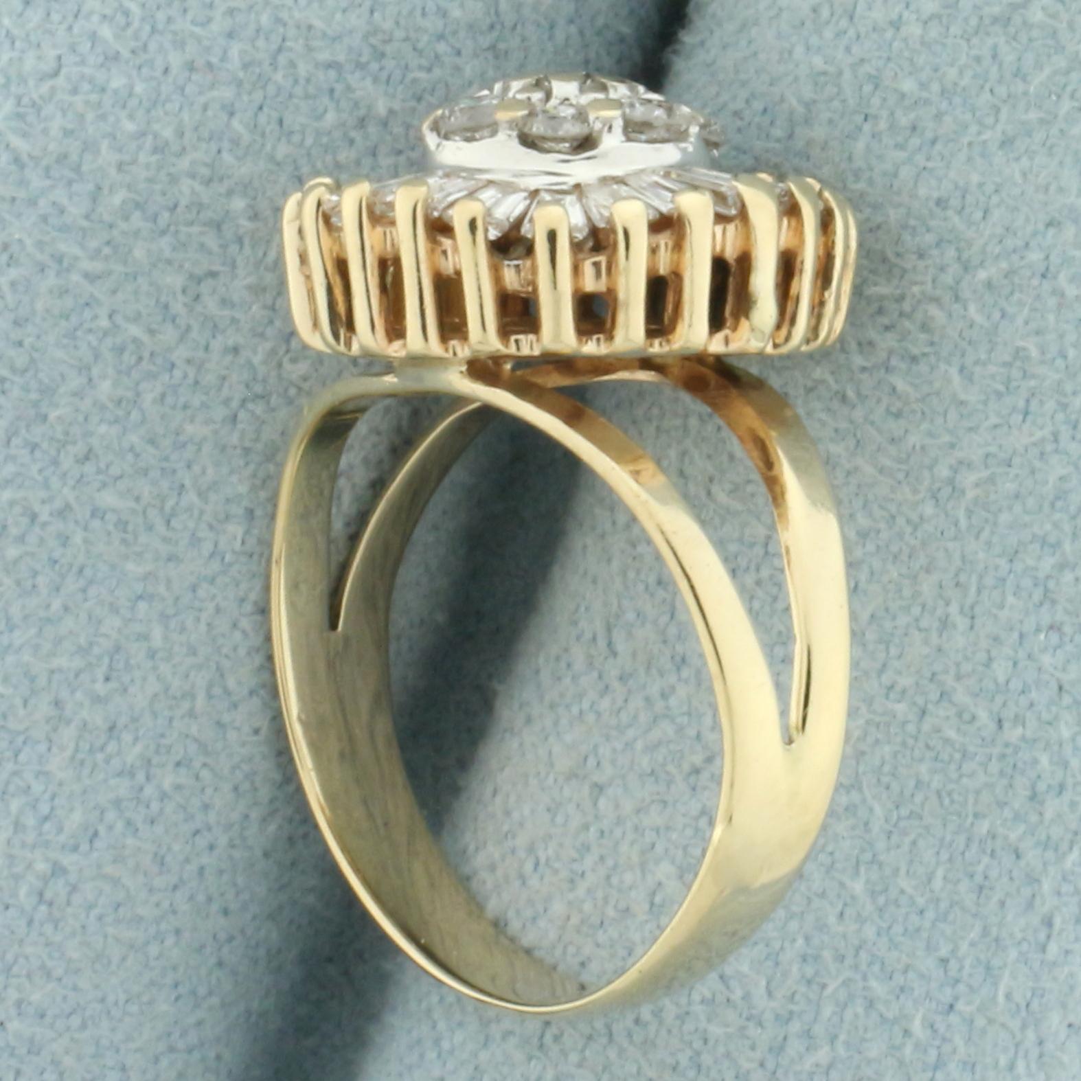 Diamond Target Design Split Shank Ring In 14k Yellow Gold