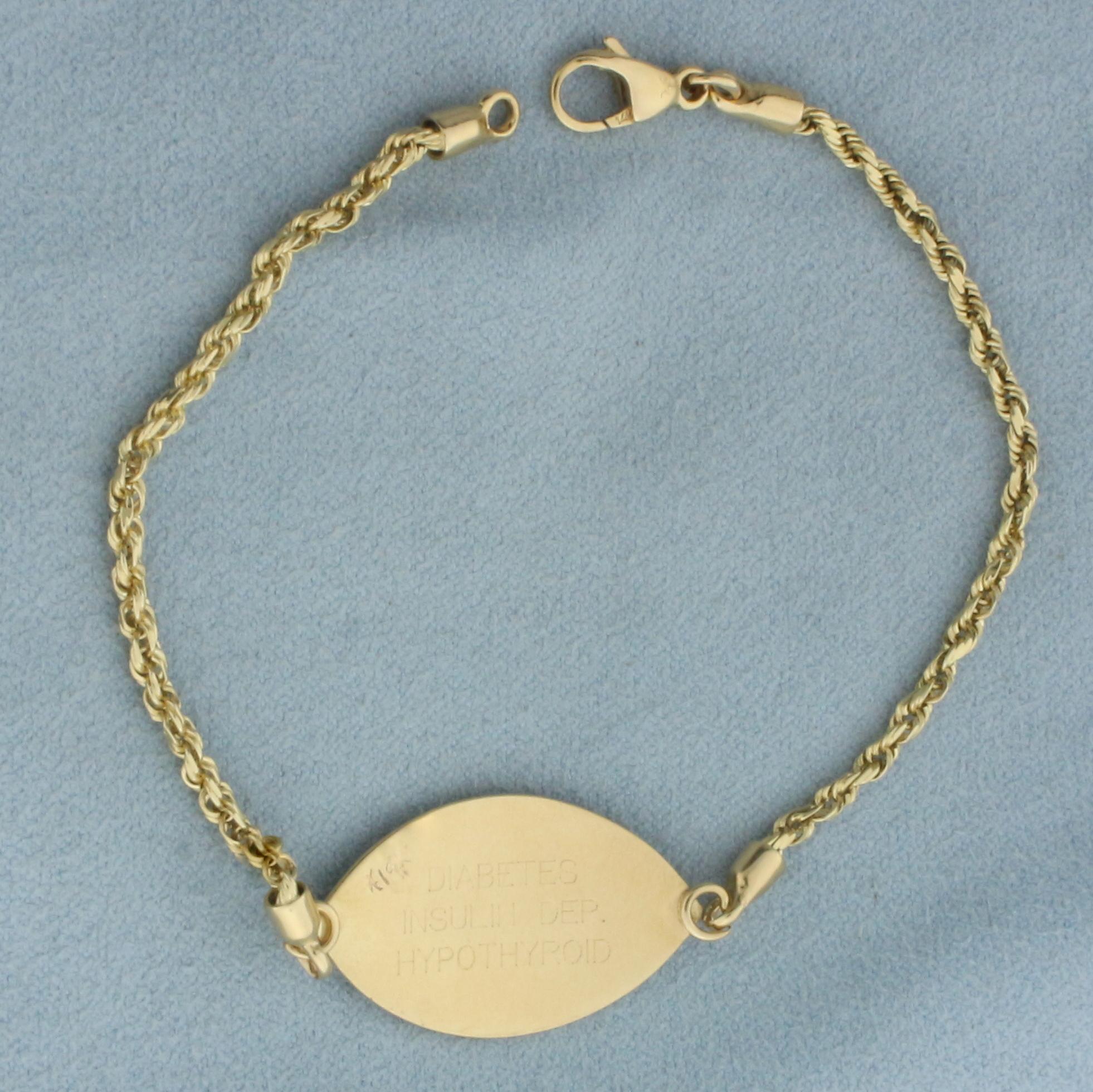 Diabetes Medical Alert Bracelet In 14k Yellow Gold