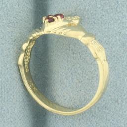 Ruby Claddagh Ring In 10k Yellow Gold