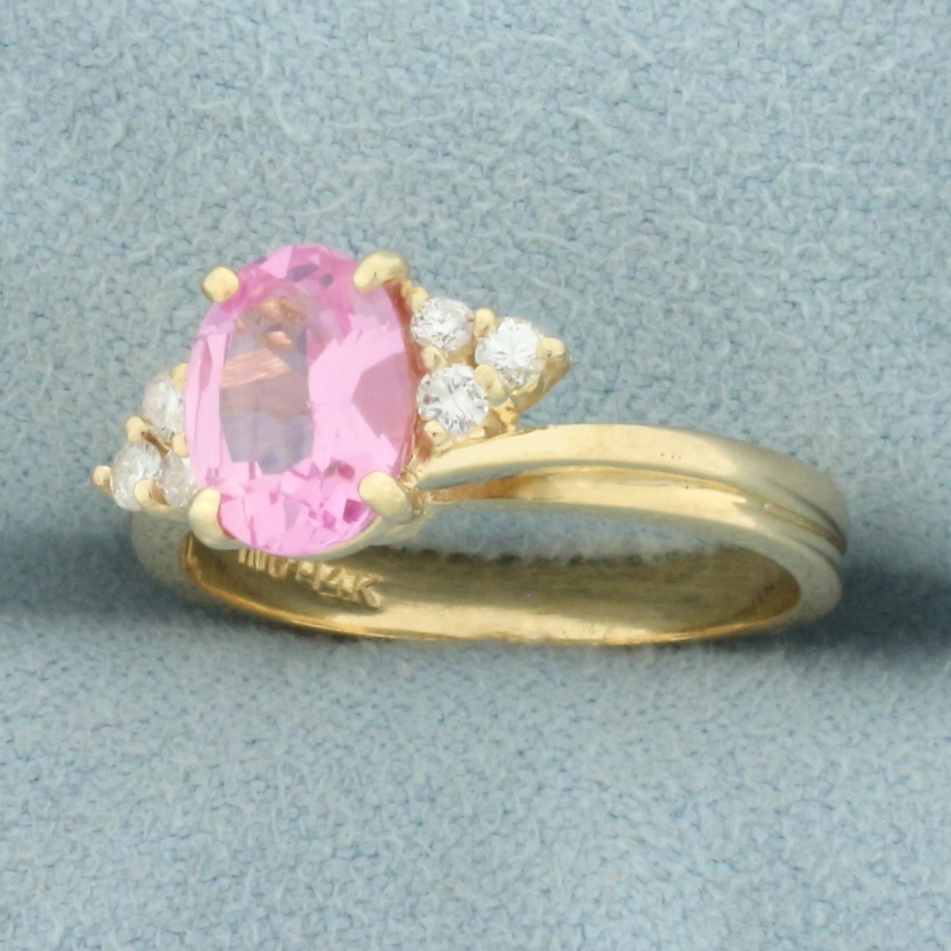 Pink Topaz And Diamond Ring In 14k Yellow Gold