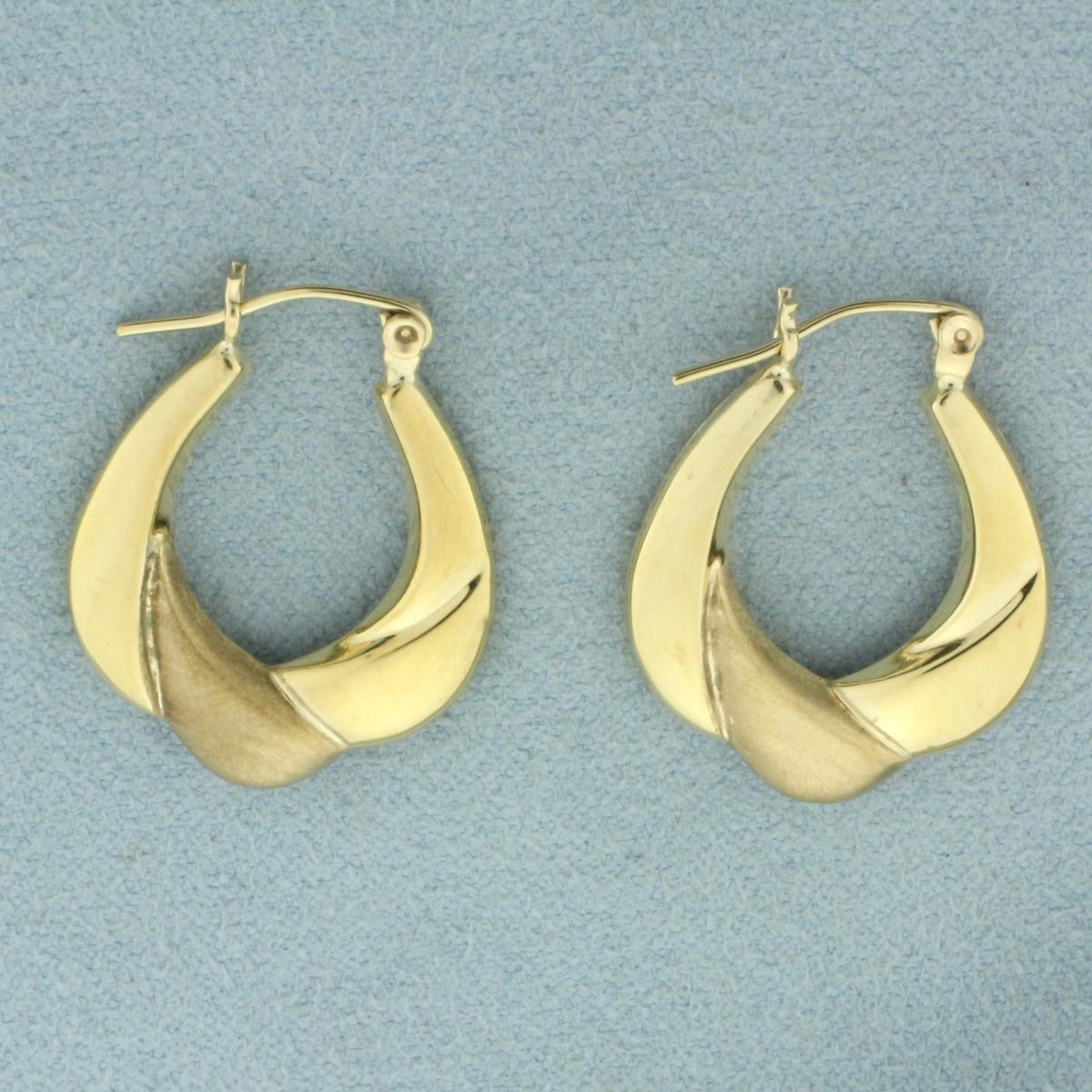 Dual Finish Abstract Hoop Earrings In 10k Yellow Gold