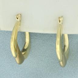 Dual Finish Abstract Hoop Earrings In 10k Yellow Gold