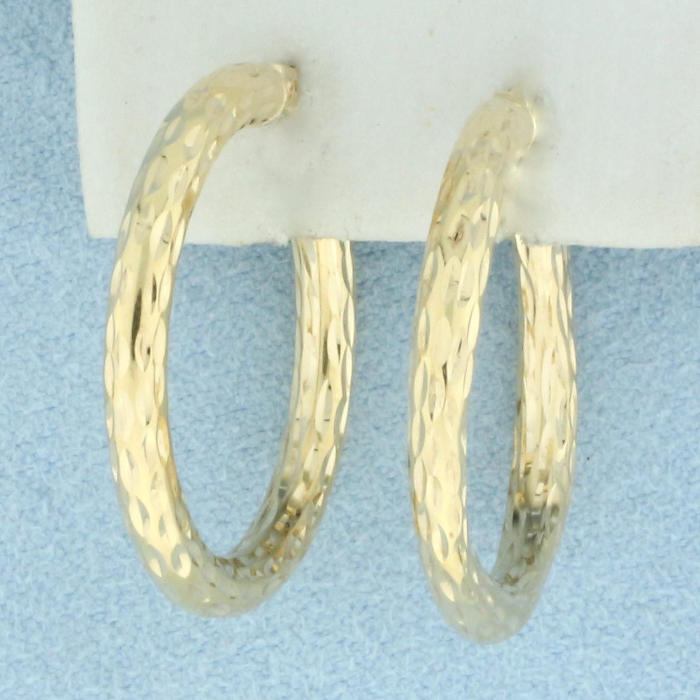 Diamond Cut Tube Hoop Earrings In 14k Yellow Gold