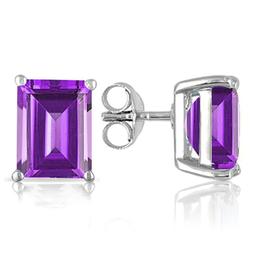 6x4mm Emerald Cut Amethyst 1.2ctw Stud Earrings In Sterling Silver