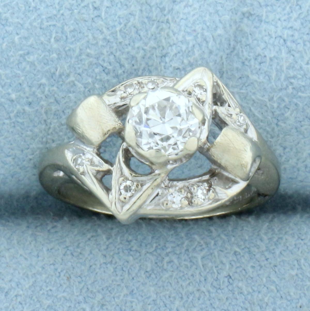 Antique 2/3ct Tw Old European Cut Diamond Ring In 14k White Gold