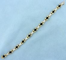 5ct Tw Sapphire And Diamond Tennis Bracelet In 14k Yellow Gold