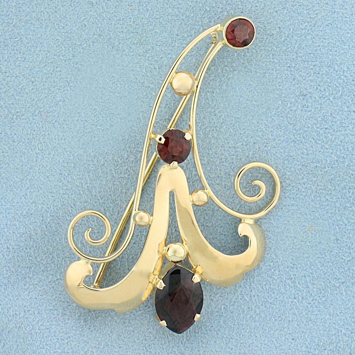 Vintage Garnet Pin In 14k Yellow Gold