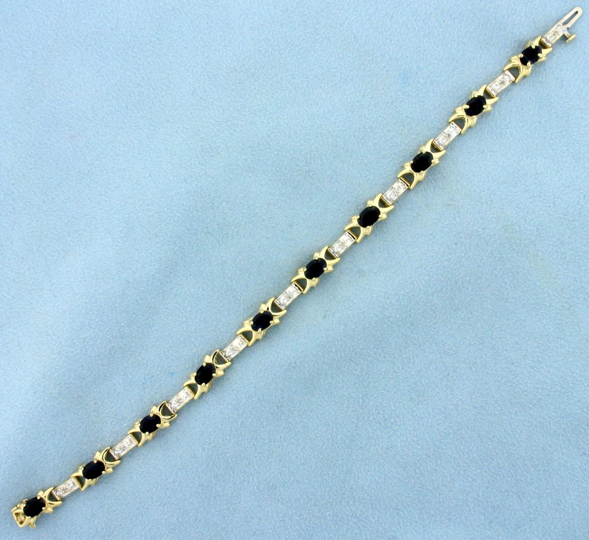 5ct Tw Sapphire And Diamond Tennis Bracelet In 14k Yellow Gold