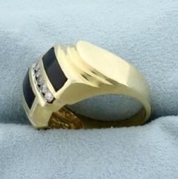 Vintage Onyx And Diamond Ring In 14k Yellow Gold