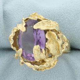 10ct Amethyst Leaf Design Statement Ring In 14k Yellow Gold