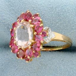 5ct Tw Morganite, Pink Tourmaline And Diamond Ring In 14k Yellow Gold