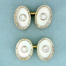 1ct Tw Diamond And Mother Of Pearl French Cufflinks In 14k Yellow And White Gold