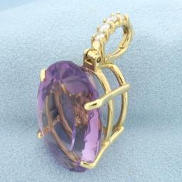 25ct Amethyst And Diamond Statement Pendant In 14k Yellow Gold