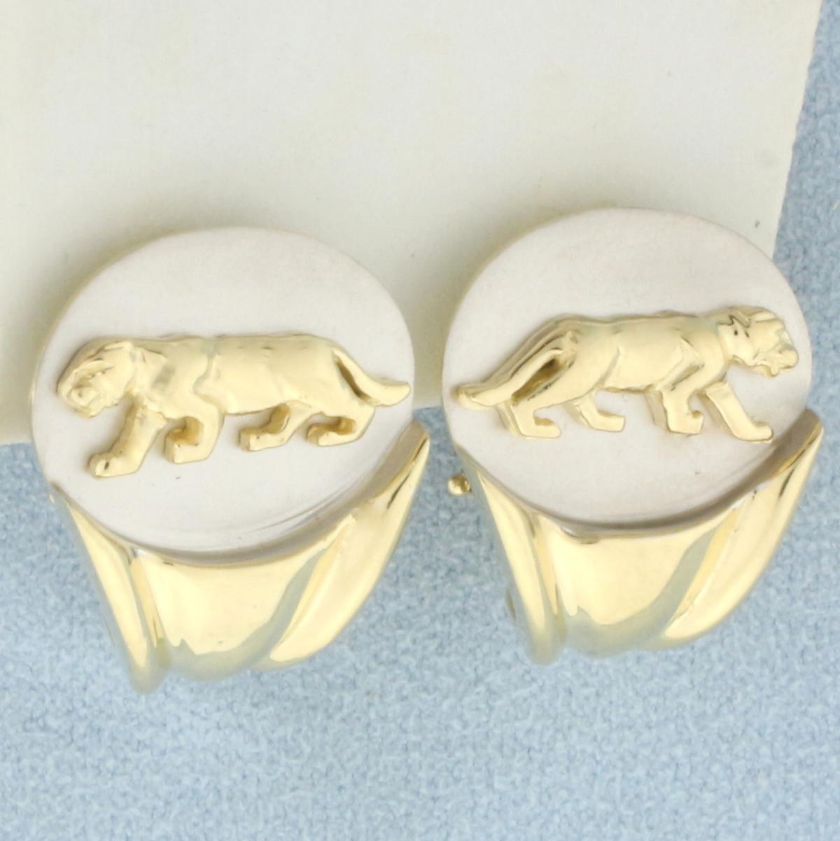 Panther Half Hoop Earrings In 14k Yellow And White Gold