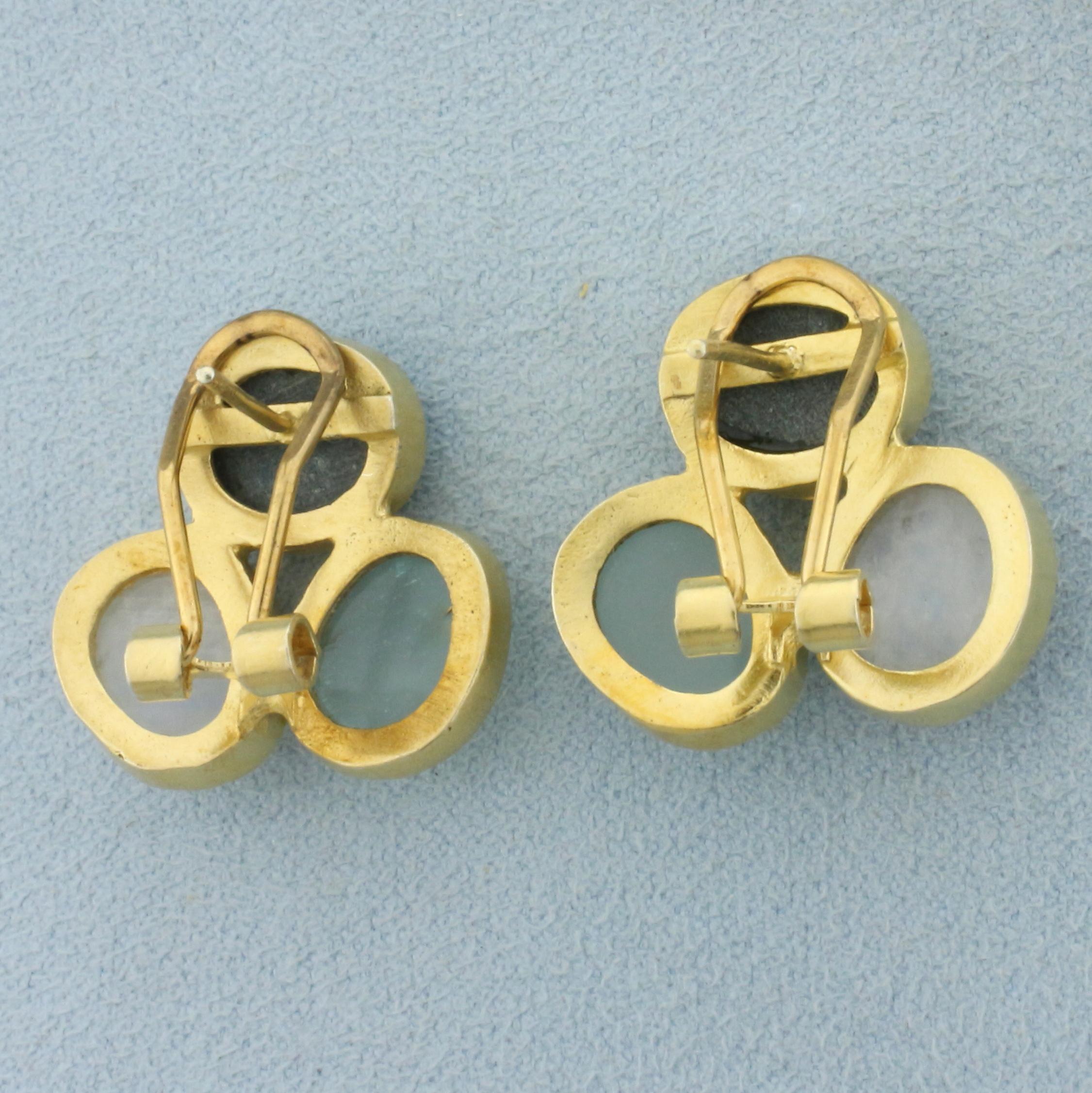 Unique Bezel Set Quartz Statement Earrings In 10k Yellow Gold