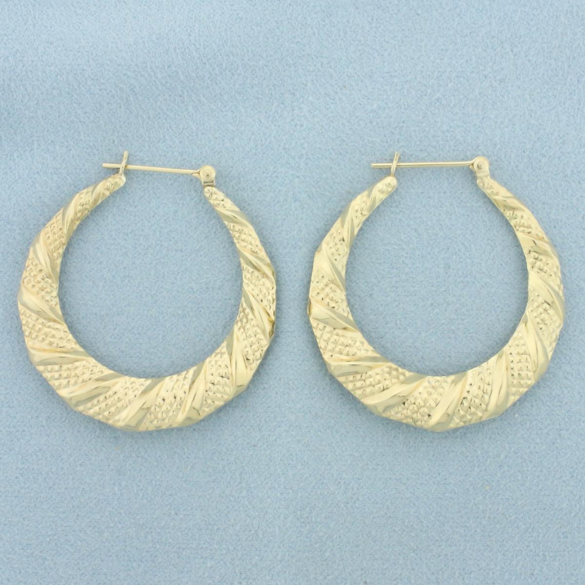 Unique Textured Hoop Earrings In 14k Yellow Gold