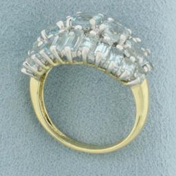 Aquamarine 3 Row Statement Ring In 14k Yellow Gold