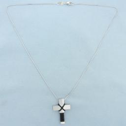 Unique Italian Cross Necklace In 14k White Gold