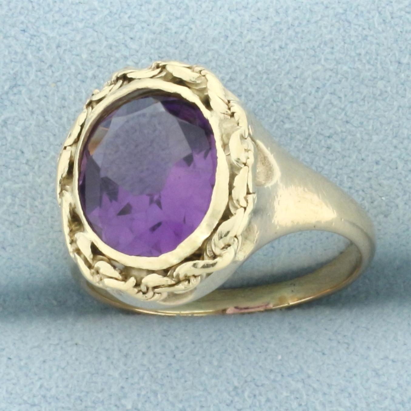 Vintage Amethyst Rope Bezel Ring In 14k Yellow Gold