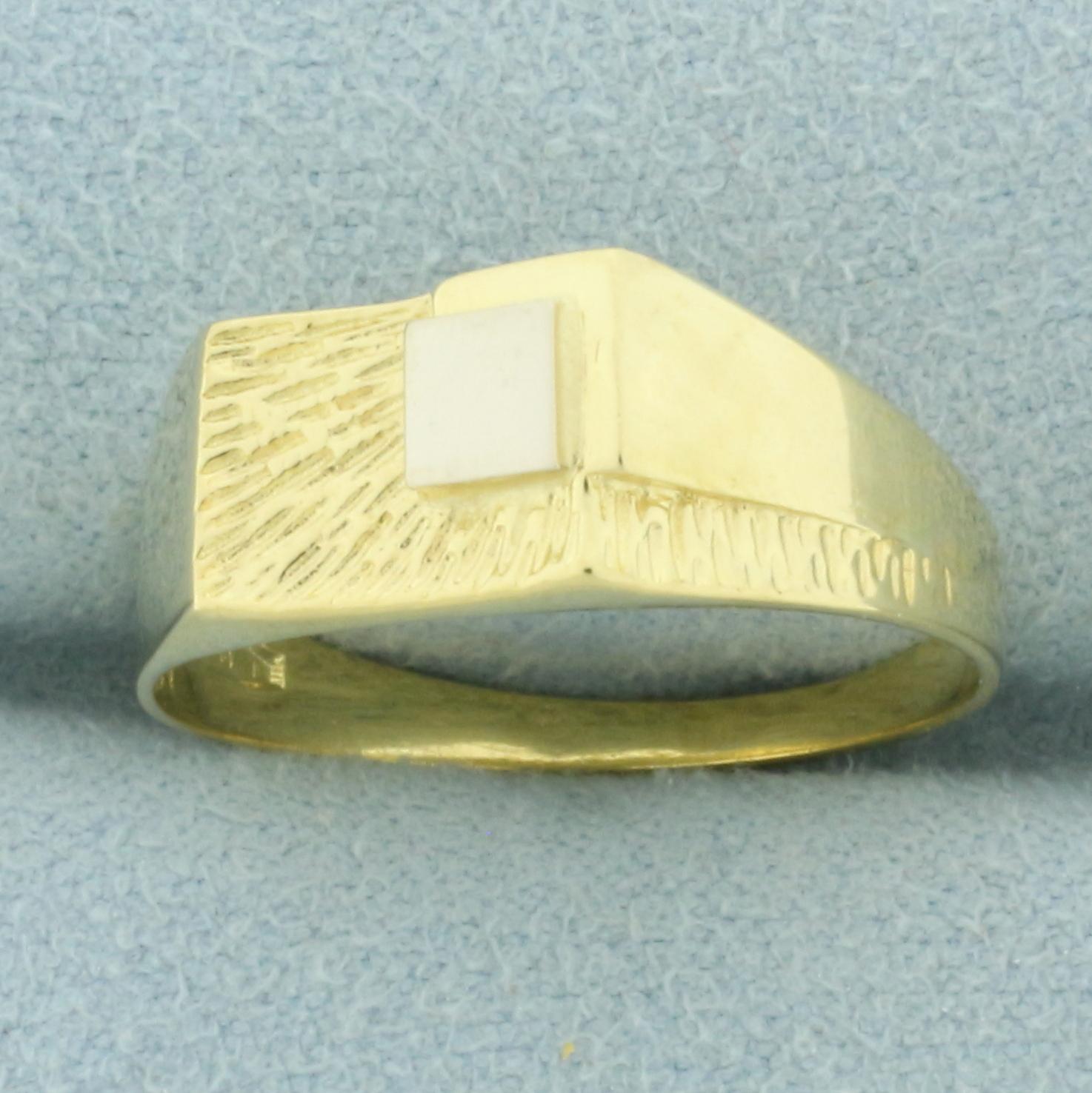 Engravable Two Tone Signet Ring In 18k Yellow Gold