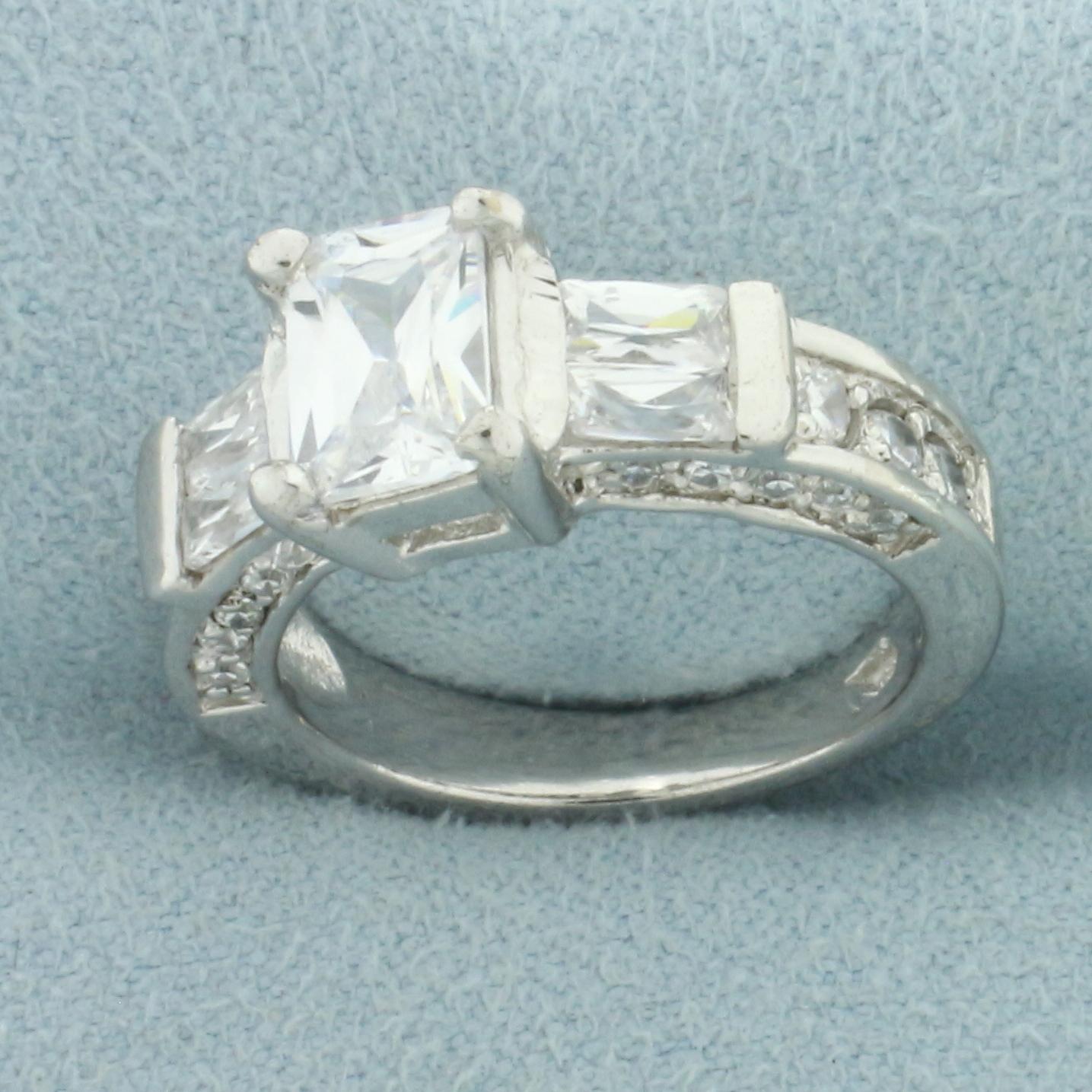 Emerald Cut Cz Engagement Ring In 14k White Gold