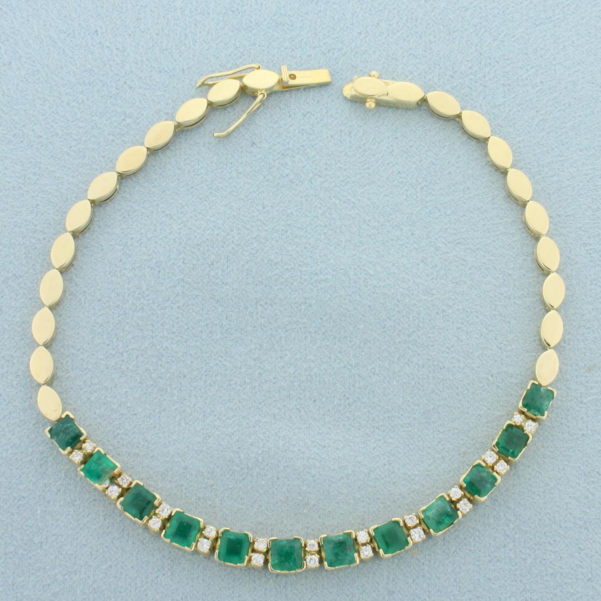 Natural Emerald And Diamond Bracelet In 18k Yellow Gold