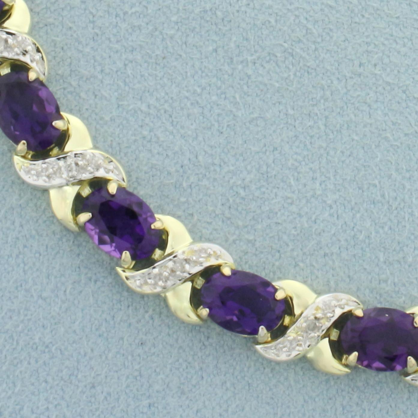 Amethyst And Diamond Bracelet In 14k Yellow Gold