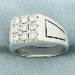 Mens Satin Finish Diamond Ring In 14k White Gold