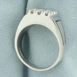 Mens Satin Finish Diamond Ring In 14k White Gold