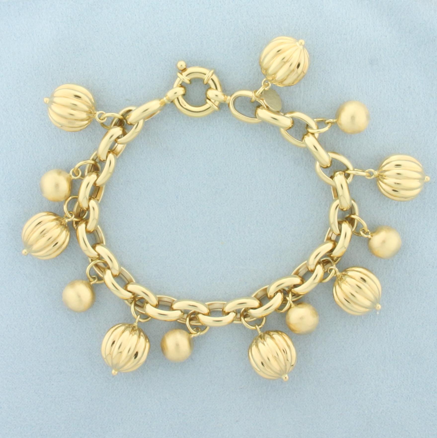 Italian Ball Bead Dangle Bracelet In 18k Yellow Gold