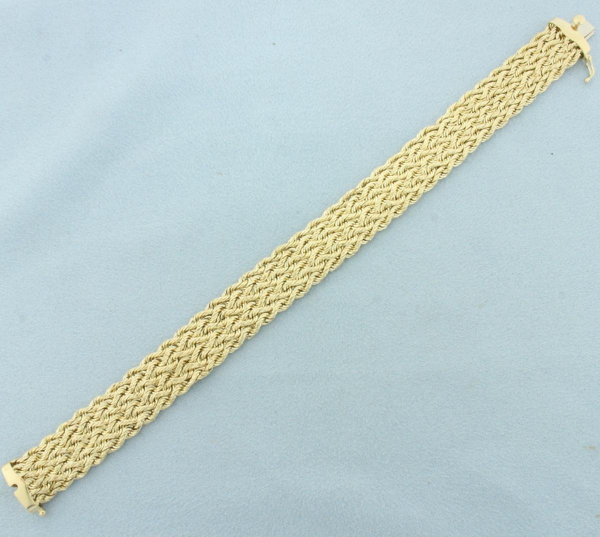 Braided Diamond Cut Rope Bracelet In 14k Yellow Gold