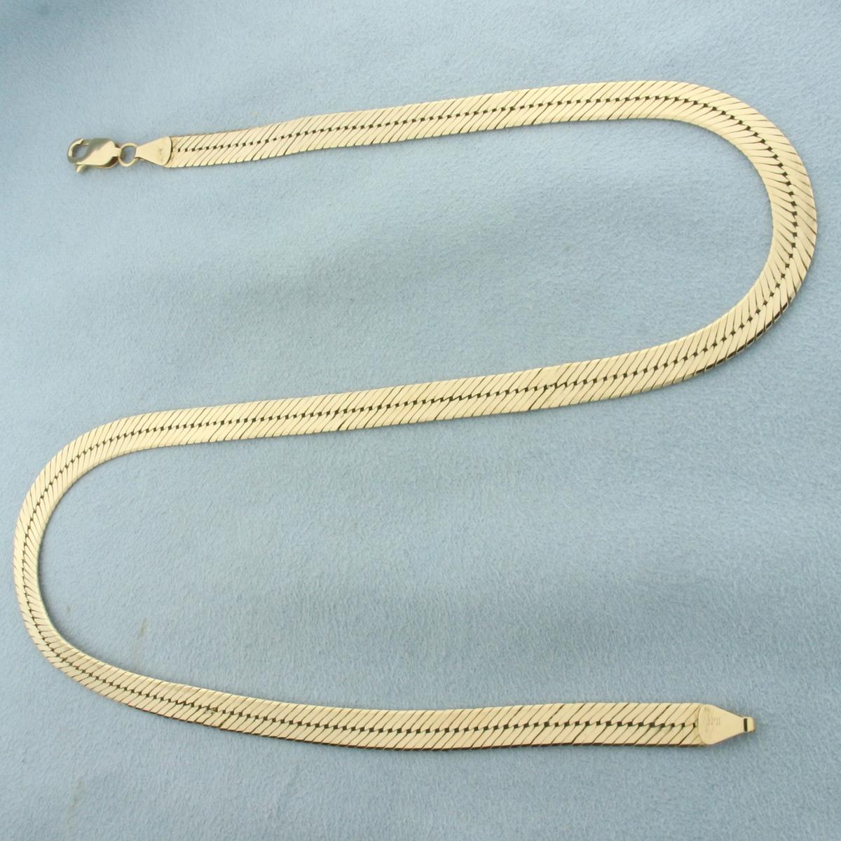 Italian 17 Inch Herringbone Link Chain Necklace In 14k Yellow Gold