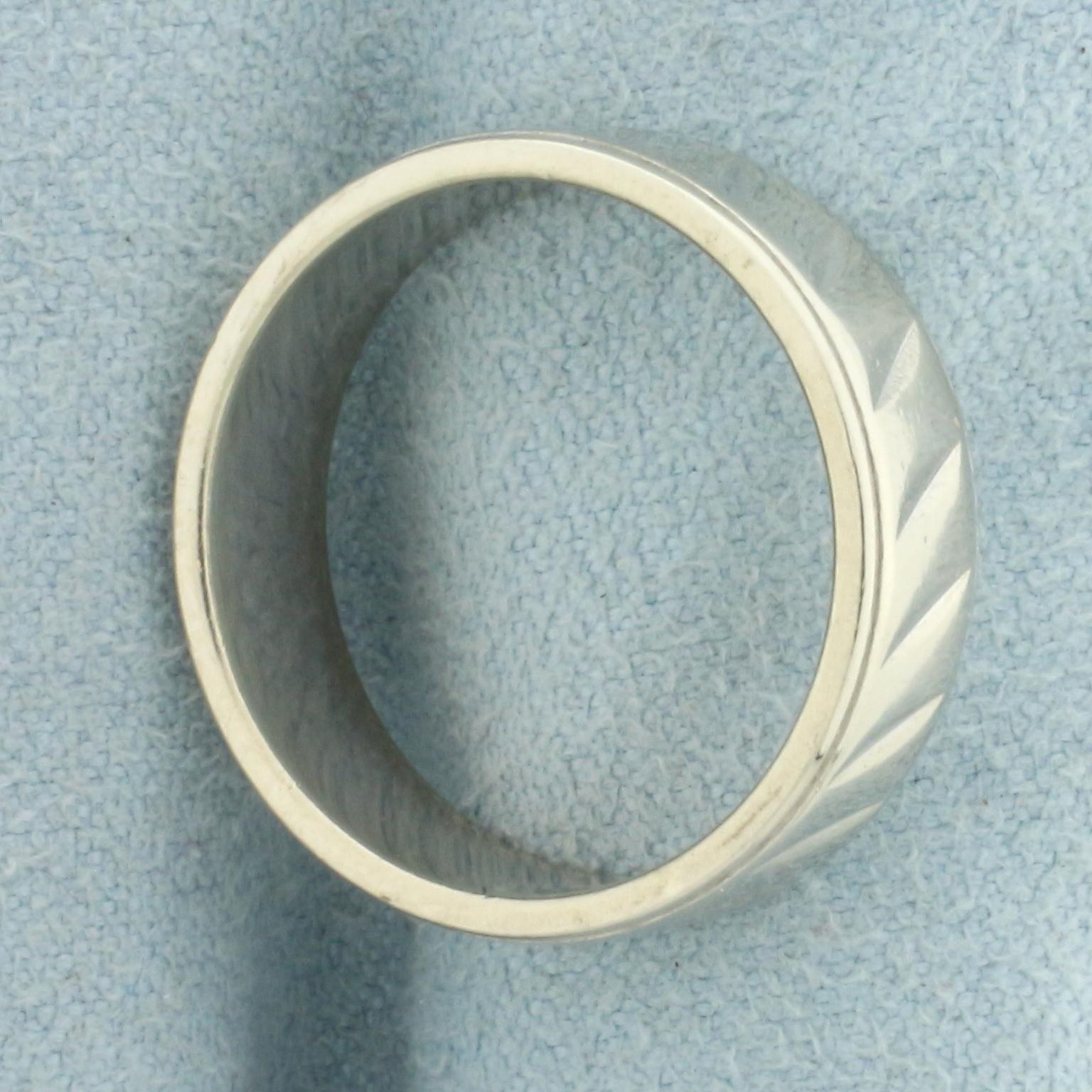 Diagonal Diamond Cut Wedding Band Ring In 14k White Gold