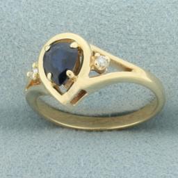 Sapphire And Diamond Ring In 14k Yellow Gold