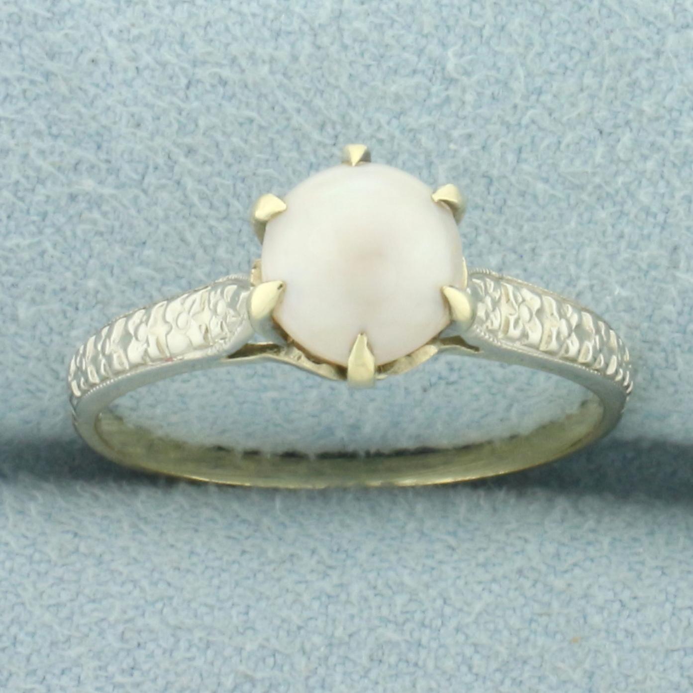 Cultured Pearl Ring In 10k Yellow And White Gold