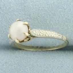 Cultured Pearl Ring In 10k Yellow And White Gold