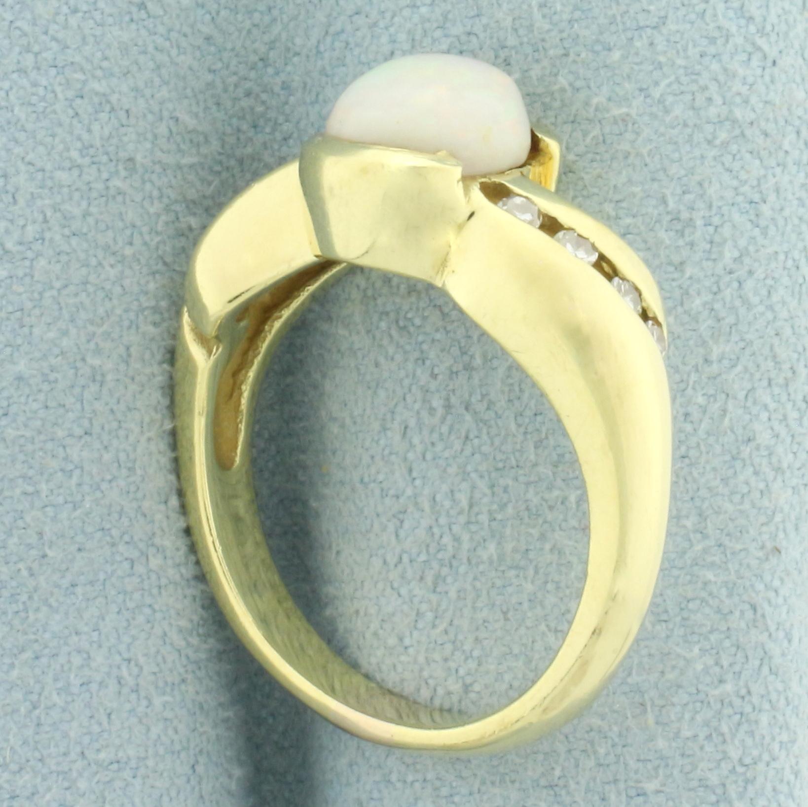 Opal And Diamond Ring In 18k Yellow Gold