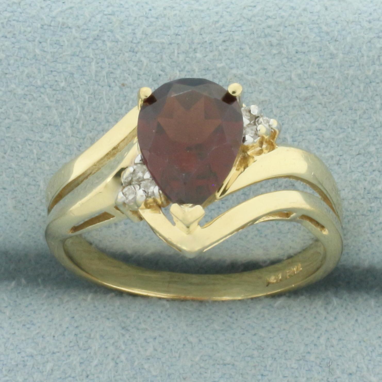 Pear Garnet And Diamond Ring In 14k Yellow Gold