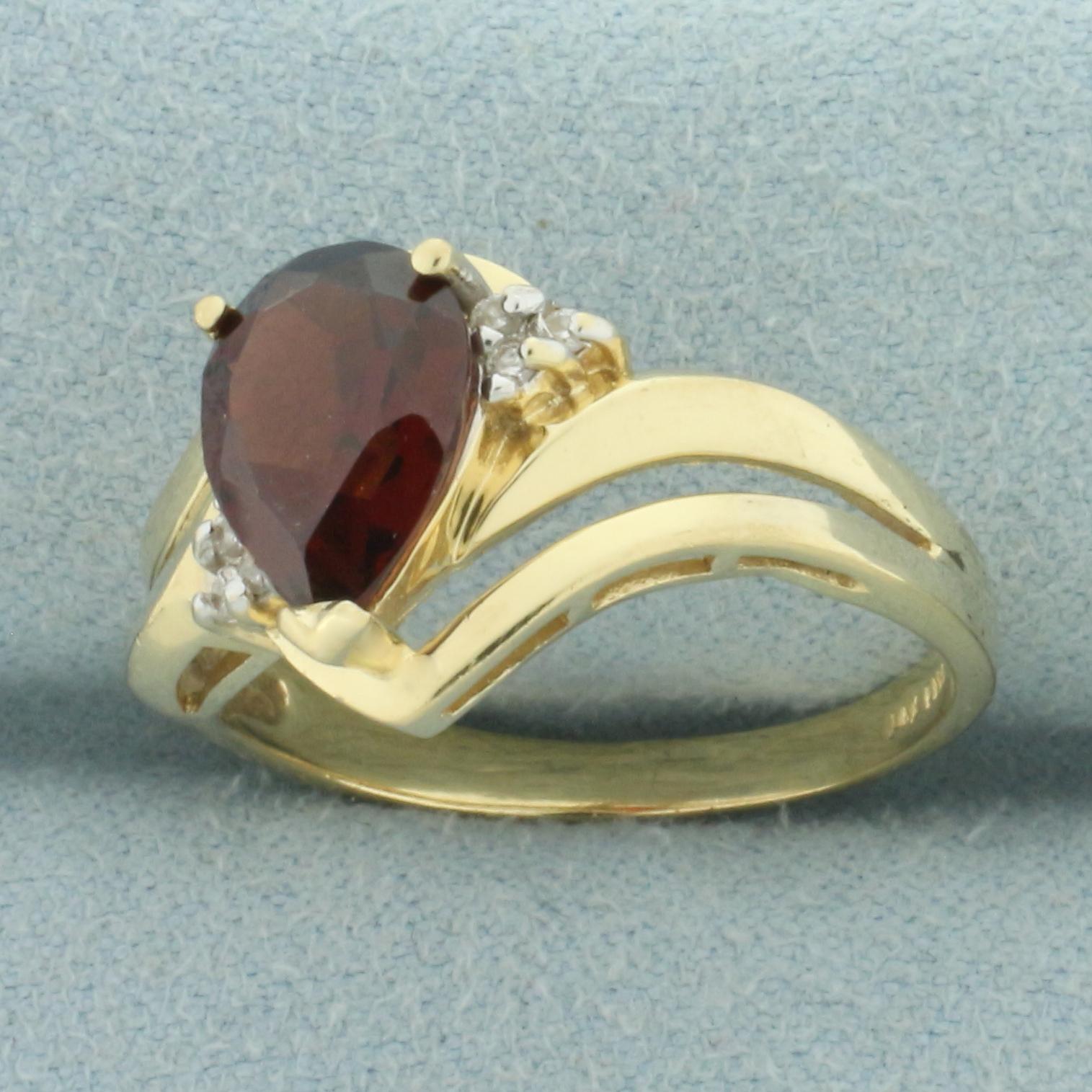 Pear Garnet And Diamond Ring In 14k Yellow Gold