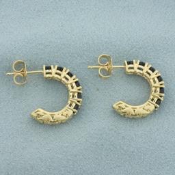 Sapphire Half Hoop Earrings In 14k Yellow Gold