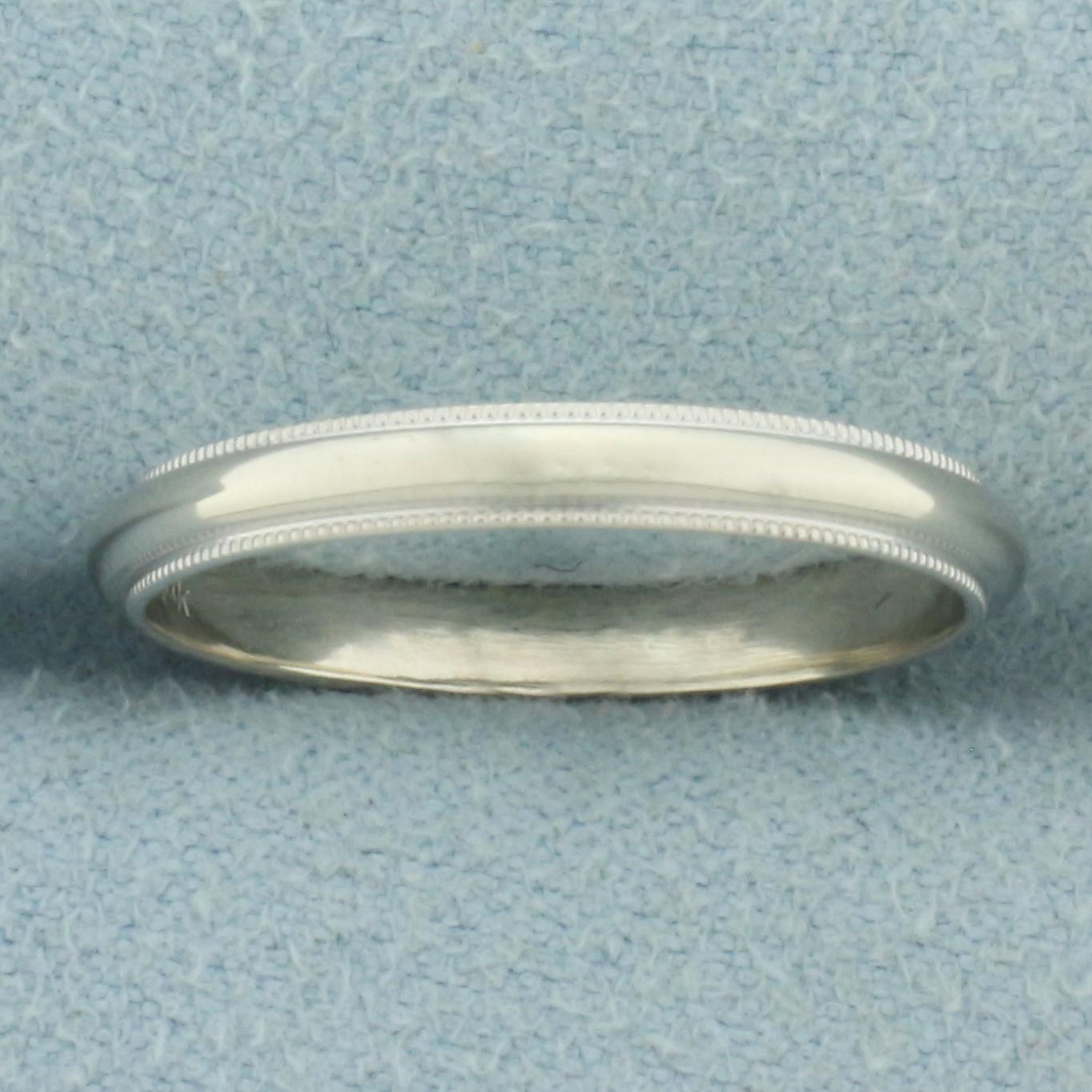 Milgrain Beaded Edge Wedding Ring Band In 14k White Gold