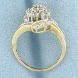 Baguette And Round Diamond Cocktail Ring In 10k Yellow Gold