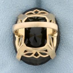 Vintage 50ct Smoky Topaz Statement Ring In 18k Yellow Gold