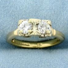Vintage Two Stone Old European Cut Diamond Friendship Ring With Expandable Shank In 14k Yellow Gold